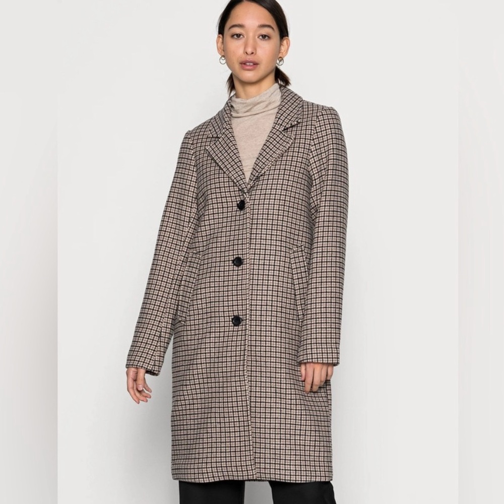 ABERCROMBIE & FITCH Women’s Size S Tan‎ Plaid Houndstooth Wool-Blend Dad’s Coat